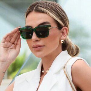 Bottega Veneta BV1242S 003 Sunglasses Green/Gold Square Frame, Green Lenses